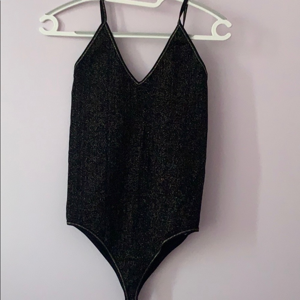 NWOT Black and gold shiny bodysuit